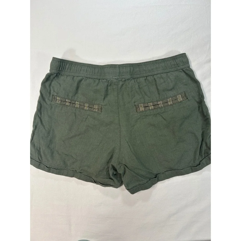 Roxy Boho Women Olive Green Linen Blend Drawstring Shorts Sz Med Pocketed Beach